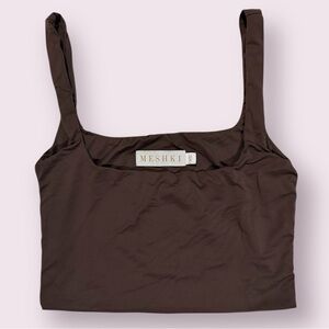 Meshki Chocolate Brown Square Neck Crop Top Tank XS